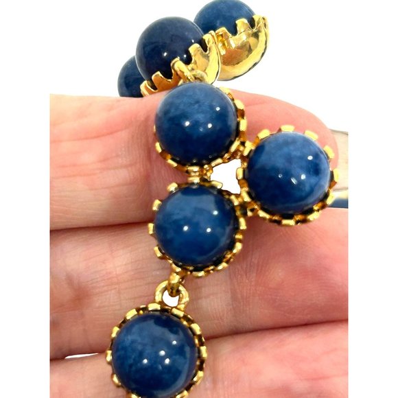 Ann Taylor Lapis Lazuli Statement Necklace 21” Round Beads Gold Tone Vtg Adjust - Picture 3 of 17